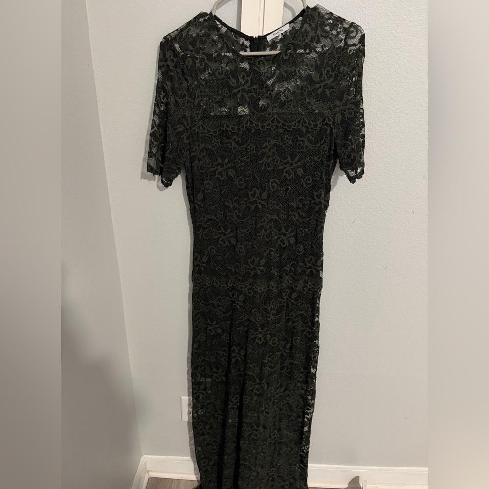 Ganni Black Lace Long Sleeve Midi Dress